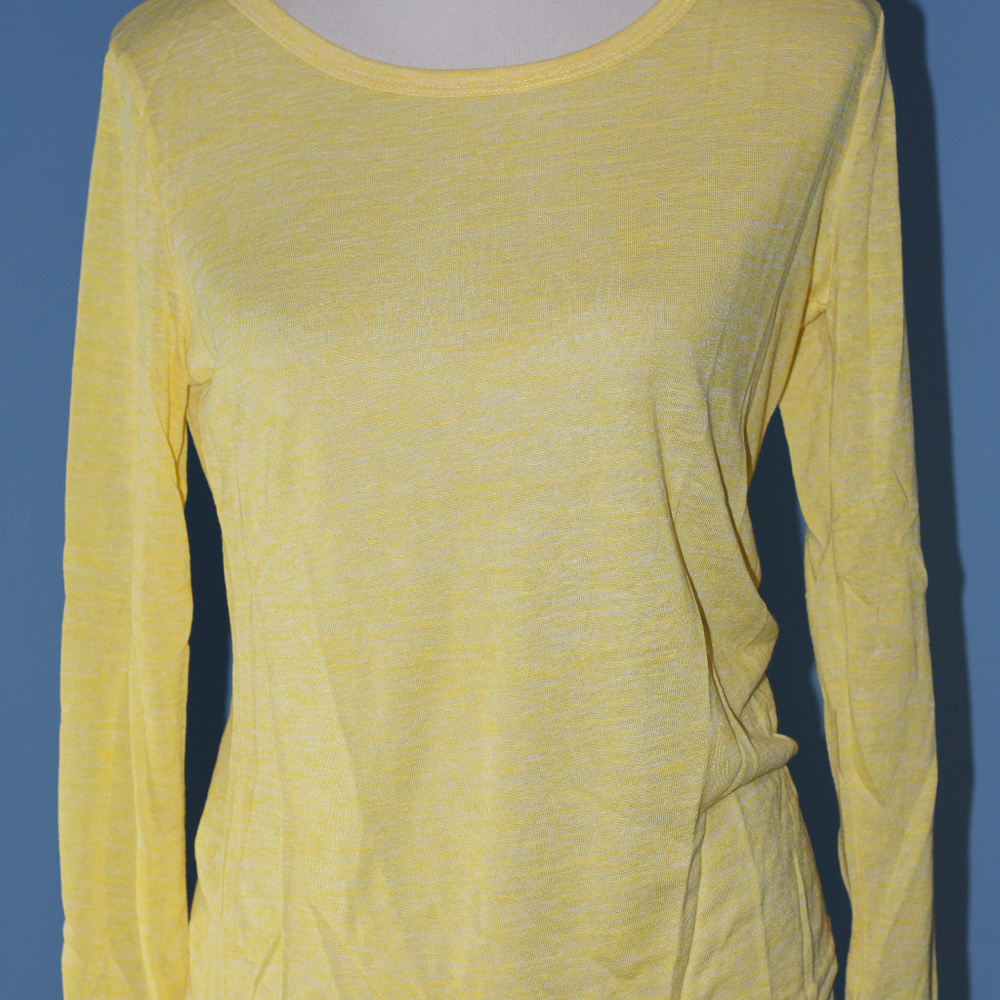 Women's Yellow Scoop Neck Long Sleeve Shirt Summer